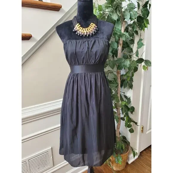 Gap Women's Black Solid Cotton Off The Shoulder Casual Knee Length Dress Size 12 - Picture 1 of 13